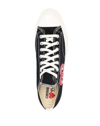 schwarze bedruckte Segeltuch niedrige Sneakers von Comme Des Garcons Play