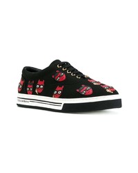 schwarze bedruckte Segeltuch niedrige Sneakers von Dolce & Gabbana