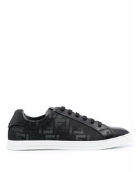 schwarze bedruckte Segeltuch niedrige Sneakers von Fendi