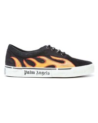 schwarze bedruckte Segeltuch niedrige Sneakers von Palm Angels