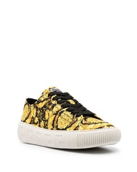 schwarze bedruckte Segeltuch niedrige Sneakers von Versace