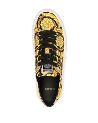 schwarze bedruckte Segeltuch niedrige Sneakers von Versace