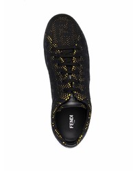 schwarze bedruckte Segeltuch niedrige Sneakers von Fendi