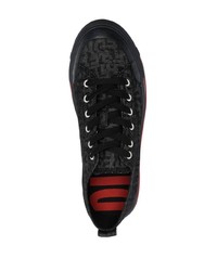 schwarze bedruckte Segeltuch niedrige Sneakers von Diesel