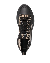 schwarze bedruckte Segeltuch niedrige Sneakers von Alexander McQueen