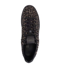schwarze bedruckte Segeltuch niedrige Sneakers von Balmain