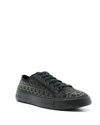 schwarze bedruckte Segeltuch niedrige Sneakers von Salvatore Ferragamo