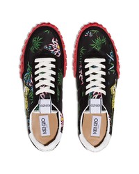 schwarze bedruckte Segeltuch niedrige Sneakers von Kenzo