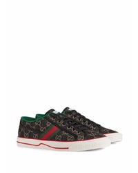 schwarze bedruckte Segeltuch niedrige Sneakers von Gucci