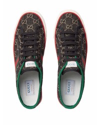 schwarze bedruckte Segeltuch niedrige Sneakers von Gucci