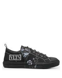 schwarze bedruckte Segeltuch niedrige Sneakers von Valentino Garavani