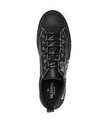 schwarze bedruckte Segeltuch niedrige Sneakers von Valentino Garavani