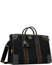 schwarze bedruckte Segeltuch Reisetasche von Gucci