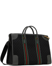 schwarze bedruckte Segeltuch Reisetasche von Gucci