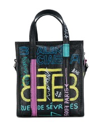 schwarze bedruckte Shopper Tasche aus Leder von Balenciaga