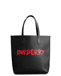 schwarze bedruckte Shopper Tasche aus Leder von Burberry