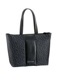 schwarze bedruckte Shopper Tasche aus Leder von Calvin Klein