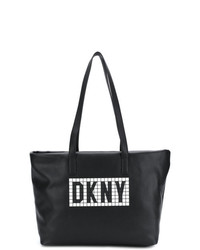 schwarze bedruckte Shopper Tasche aus Leder von DKNY