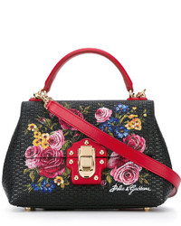 schwarze bedruckte Shopper Tasche aus Leder von Dolce & Gabbana