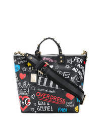 schwarze bedruckte Shopper Tasche aus Leder von Dolce & Gabbana