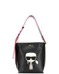 schwarze bedruckte Shopper Tasche aus Leder von Karl Lagerfeld