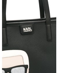 schwarze bedruckte Shopper Tasche aus Leder von Karl Lagerfeld