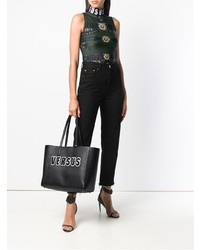 schwarze bedruckte Shopper Tasche aus Leder von Versus