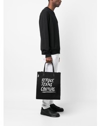 schwarze bedruckte Shopper Tasche aus Leder von VERSACE JEANS COUTURE