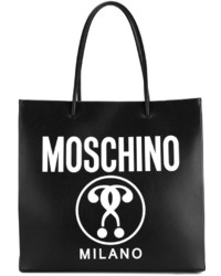 schwarze bedruckte Shopper Tasche aus Leder von Moschino
