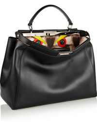 schwarze bedruckte Shopper Tasche aus Leder von Fendi