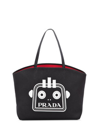 schwarze bedruckte Shopper Tasche aus Leder von Prada