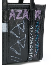 schwarze bedruckte Shopper Tasche aus Leder von Balenciaga