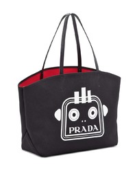 schwarze bedruckte Shopper Tasche aus Leder von Prada