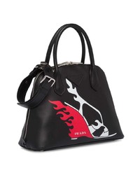 schwarze bedruckte Shopper Tasche aus Leder von Prada