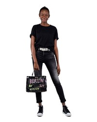 schwarze bedruckte Shopper Tasche aus Leder von SURI FREY