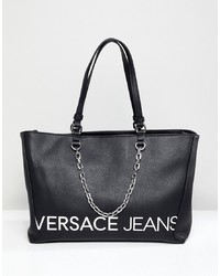schwarze bedruckte Shopper Tasche aus Leder von Versace Jeans