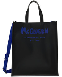 schwarze bedruckte Shopper Tasche aus Segeltuch von Alexander McQueen