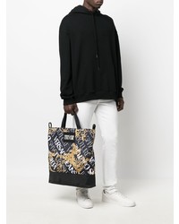 schwarze bedruckte Shopper Tasche aus Segeltuch von VERSACE JEANS COUTURE