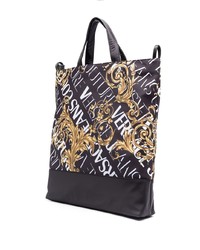 schwarze bedruckte Shopper Tasche aus Segeltuch von VERSACE JEANS COUTURE