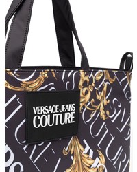 schwarze bedruckte Shopper Tasche aus Segeltuch von VERSACE JEANS COUTURE