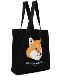 schwarze bedruckte Shopper Tasche aus Segeltuch von MAISON KITSUNÉ