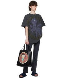 schwarze bedruckte Shopper Tasche aus Segeltuch von Stella McCartney