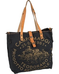 schwarze bedruckte Shopper Tasche aus Segeltuch von Campomaggi