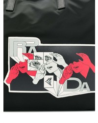 schwarze bedruckte Shopper Tasche aus Segeltuch von Prada