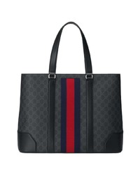 schwarze bedruckte Shopper Tasche aus Segeltuch von Gucci