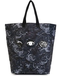 schwarze bedruckte Shopper Tasche aus Segeltuch von Kenzo