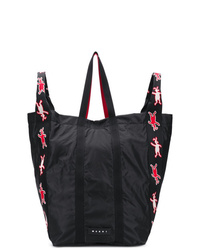 schwarze bedruckte Shopper Tasche aus Segeltuch von Marni