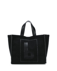 schwarze bedruckte Shopper Tasche aus Segeltuch von MM6 MAISON MARGIELA