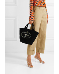 schwarze bedruckte Shopper Tasche aus Segeltuch von Prada