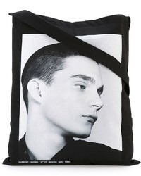 schwarze bedruckte Shopper Tasche aus Segeltuch von Raf Simons